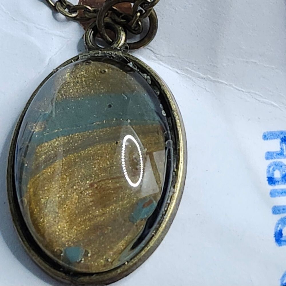 Hand Crafted Necklace Medallion Pendant 1" Oval Bronze Plate 20 " Chain